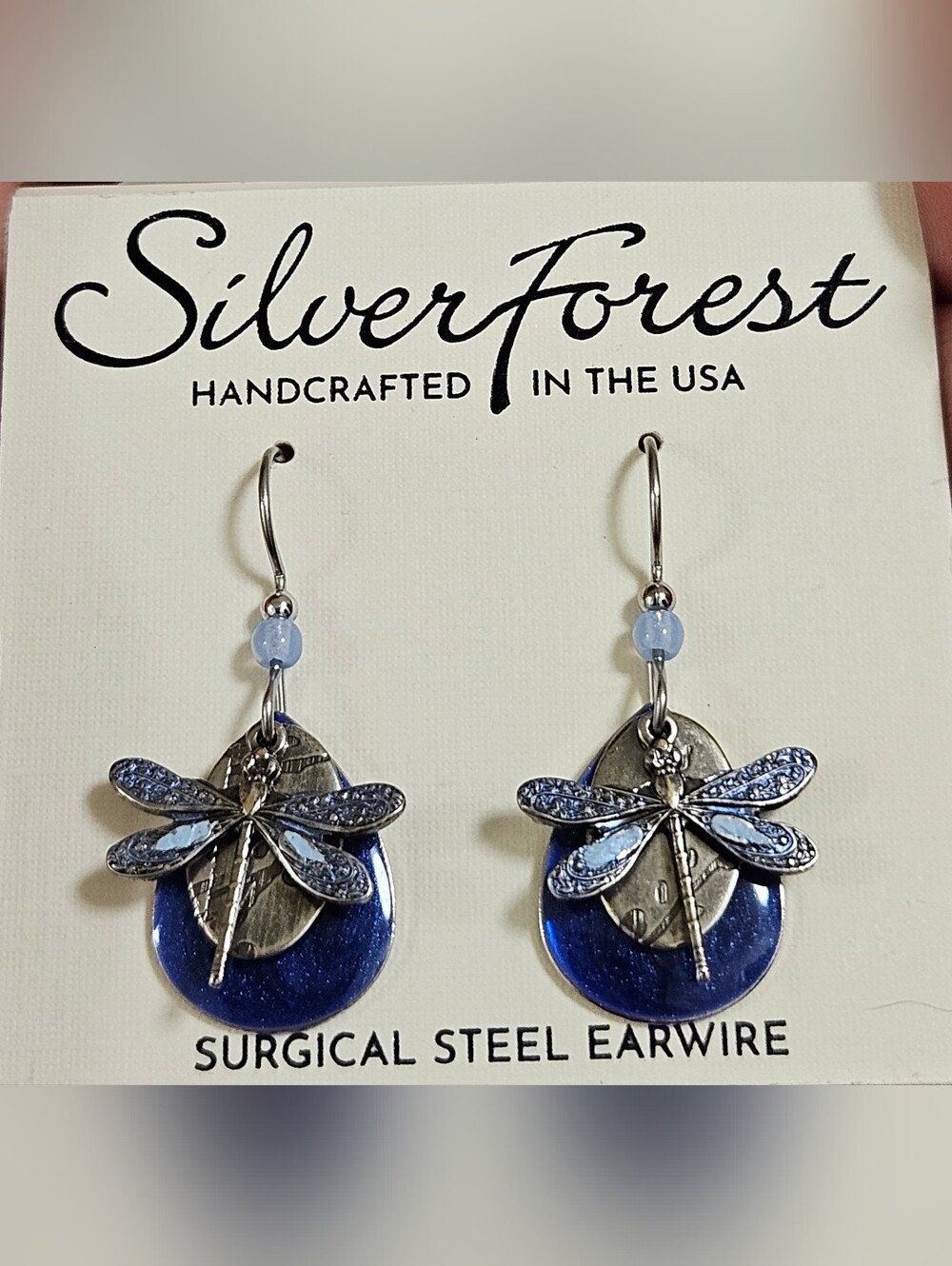 SILVER FOREST SURGICAL STEEL DRAGONFLY BLUE GEMSTONE CHARM EARRINGS